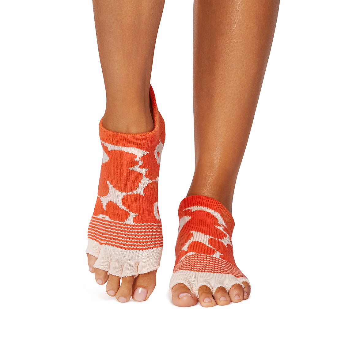 TOESOX Grip Half Toe Low Rise - Hot Coral Floral