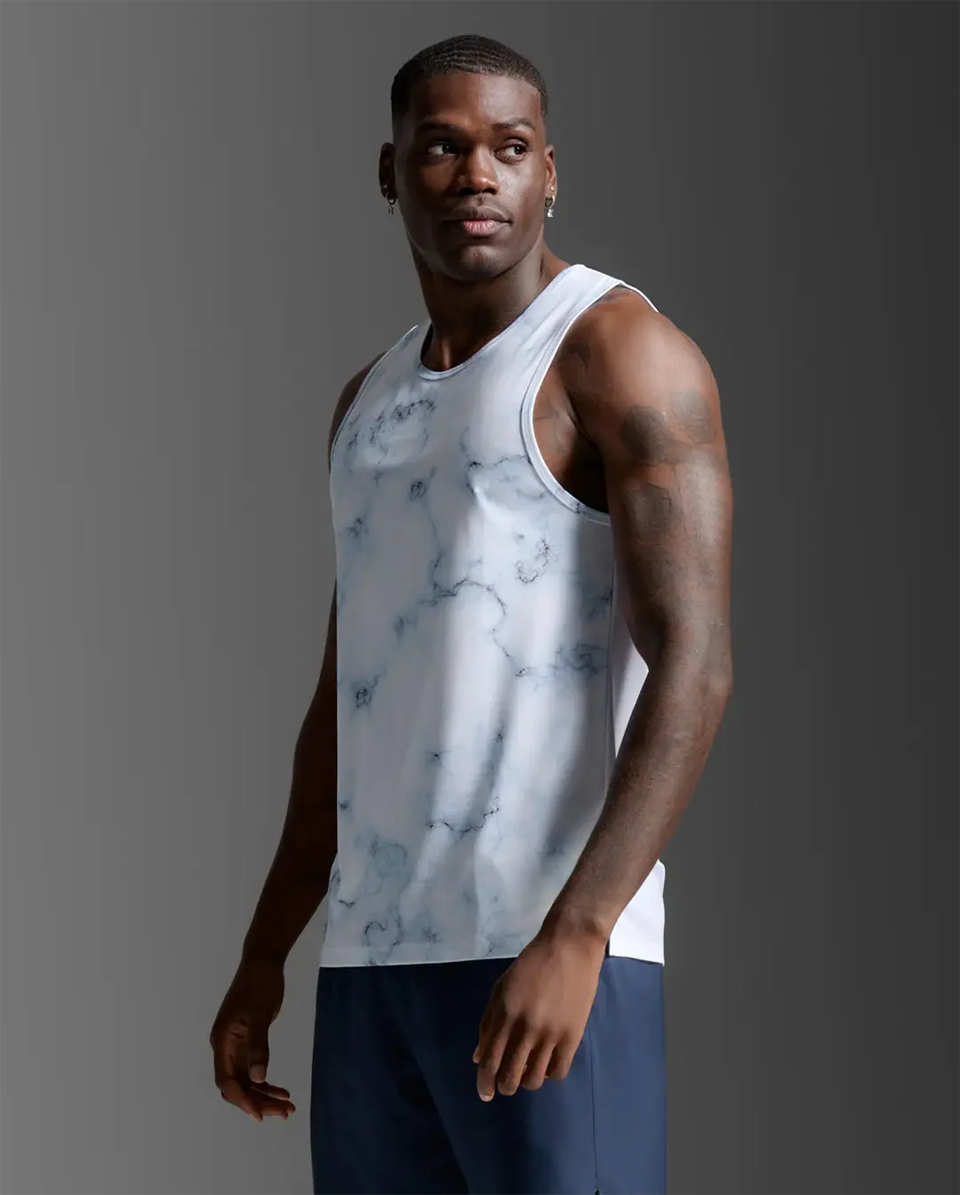 2XU Men's Aero Mesh Tank - Blue Marble/Black Reflective