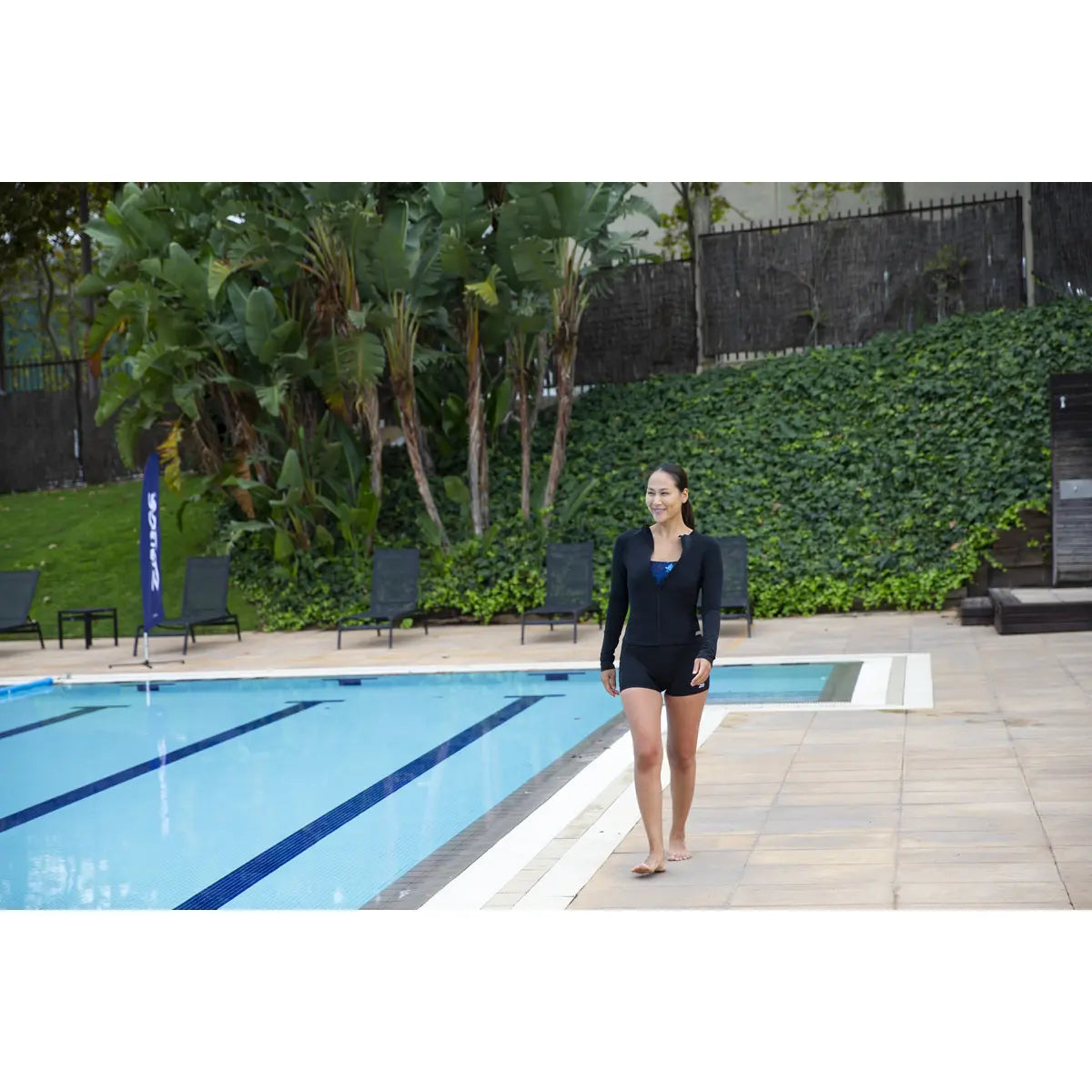 ZOGGS Women's L/S Full Zip Sun Top - Black