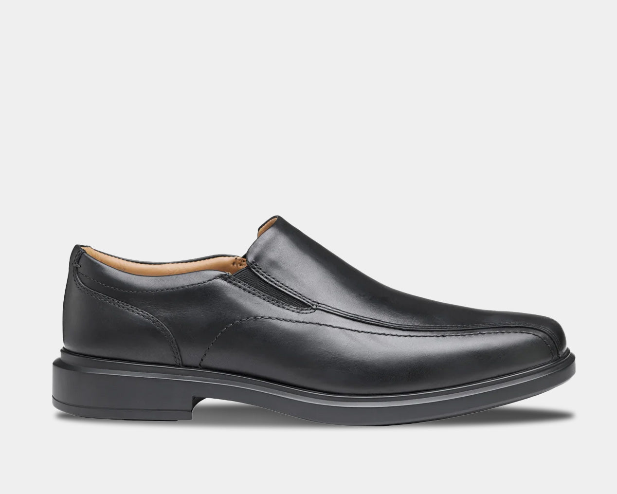 A black,  waterproof, run-off slip-on loafer with a highly-durable, slip-resistant rubber outsole.