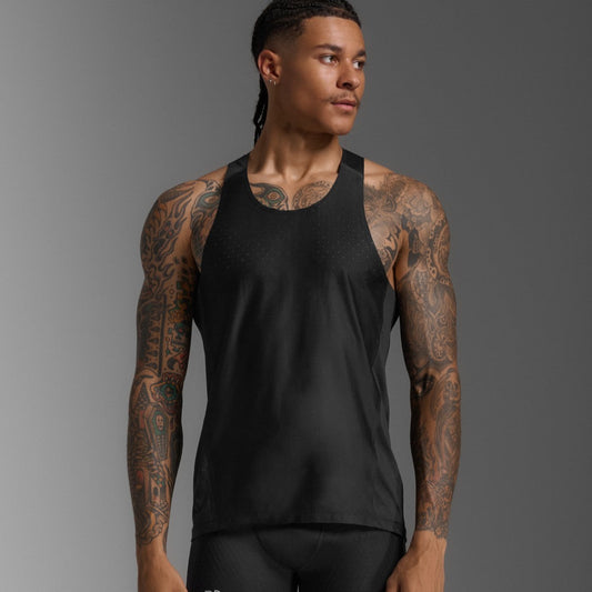 2XU Light Speed React Singlet | Black / Black Reflective | Mens