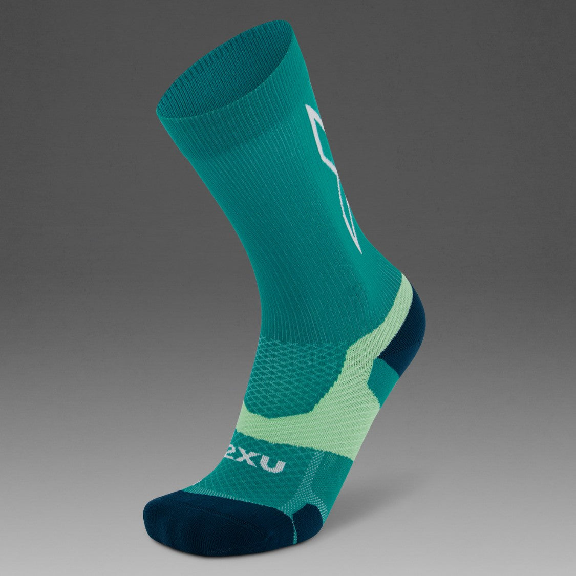 2XU Vectr Socks | Light Cushion | Crew Length | Slate Green / Digital Mint
