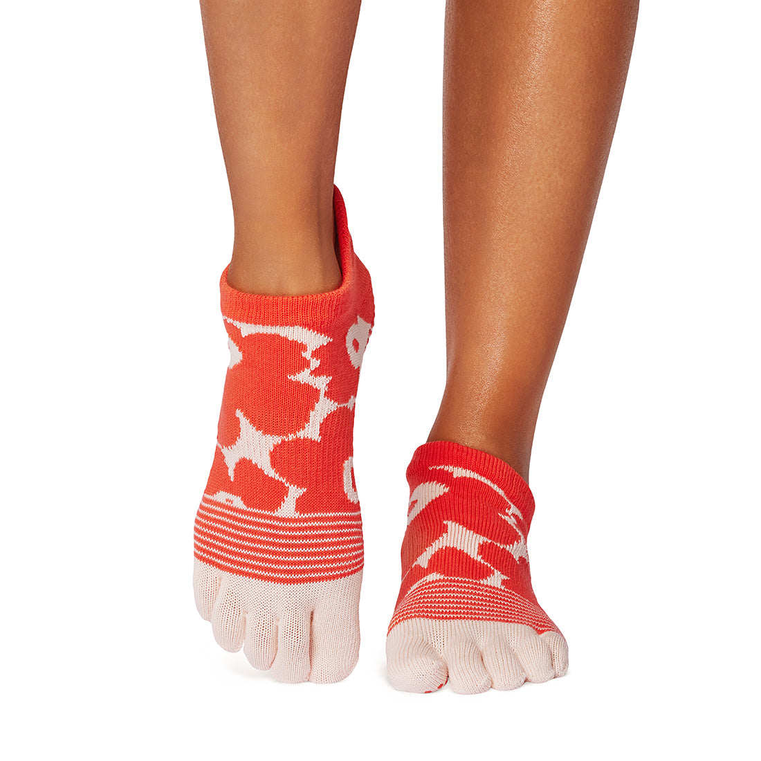 TOESOX Grip Full Toe Low Rise - Hot Coral Floral