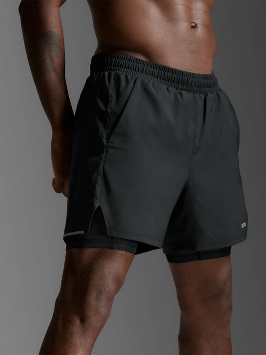 2XU Men's Aero Mesh 2-in-1 5 Inch Short - Black/Silver Reflective
