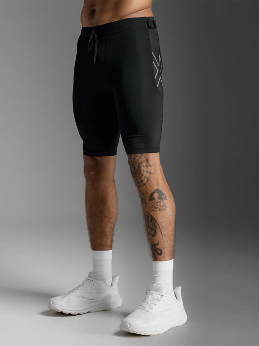 2XU Men's Aero Mesh Compression Shorts - Black/Silver Reflective