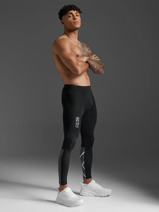 2XU Men's Light Speed React Comp Tights - Black/White Reflective
