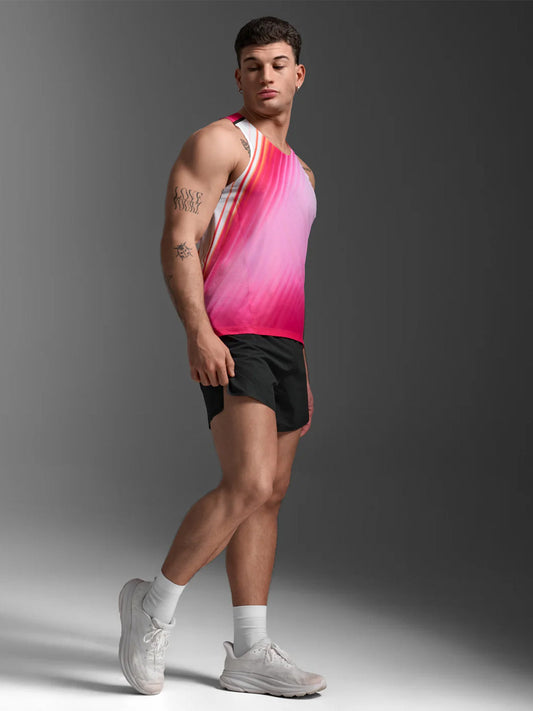 2XU Men's Light Speed React Singlet - Fuchsia Grad/Black Reflective