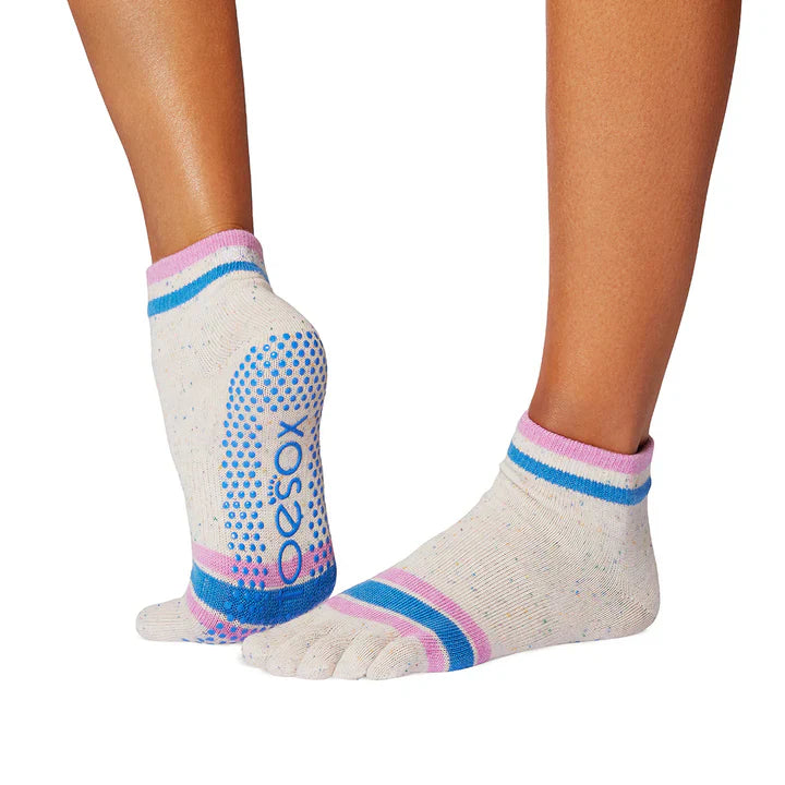 TOESOX Grip Full Toe Ankle - Paradise Navy Stripe