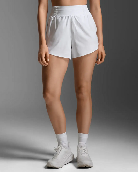 2XU Women's Aero Hi-Rise 4 Inch Shorts - White/Silver Reflective