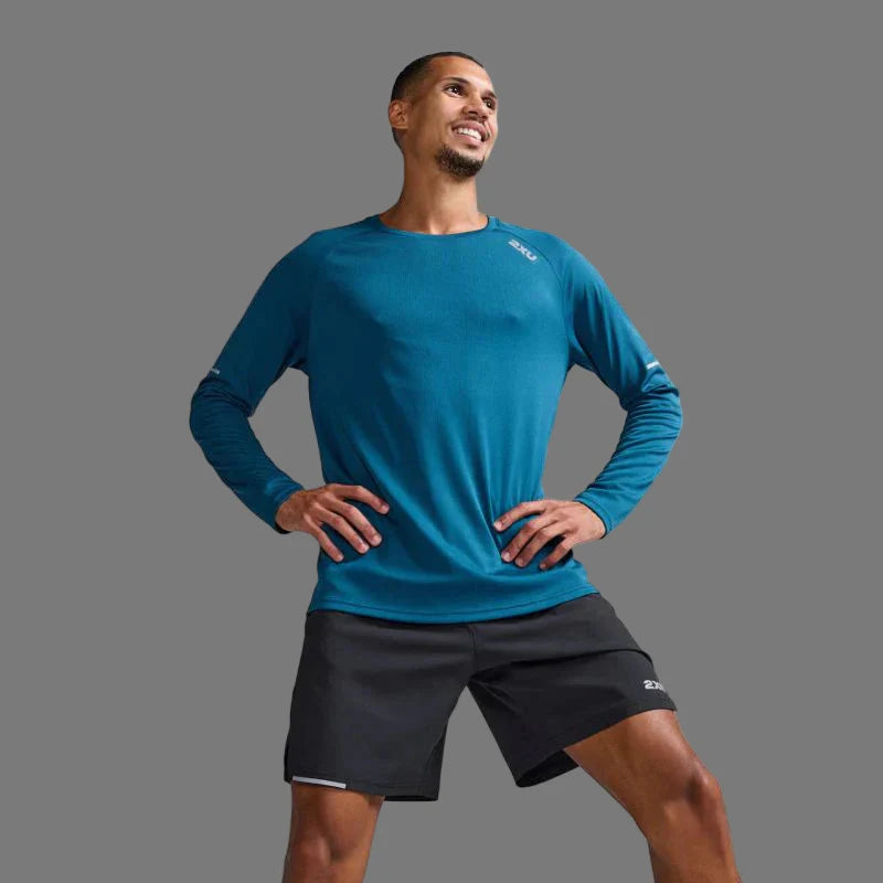 2XU Aero Long Sleeve Tee | Majol / Silver Reflective | Mens