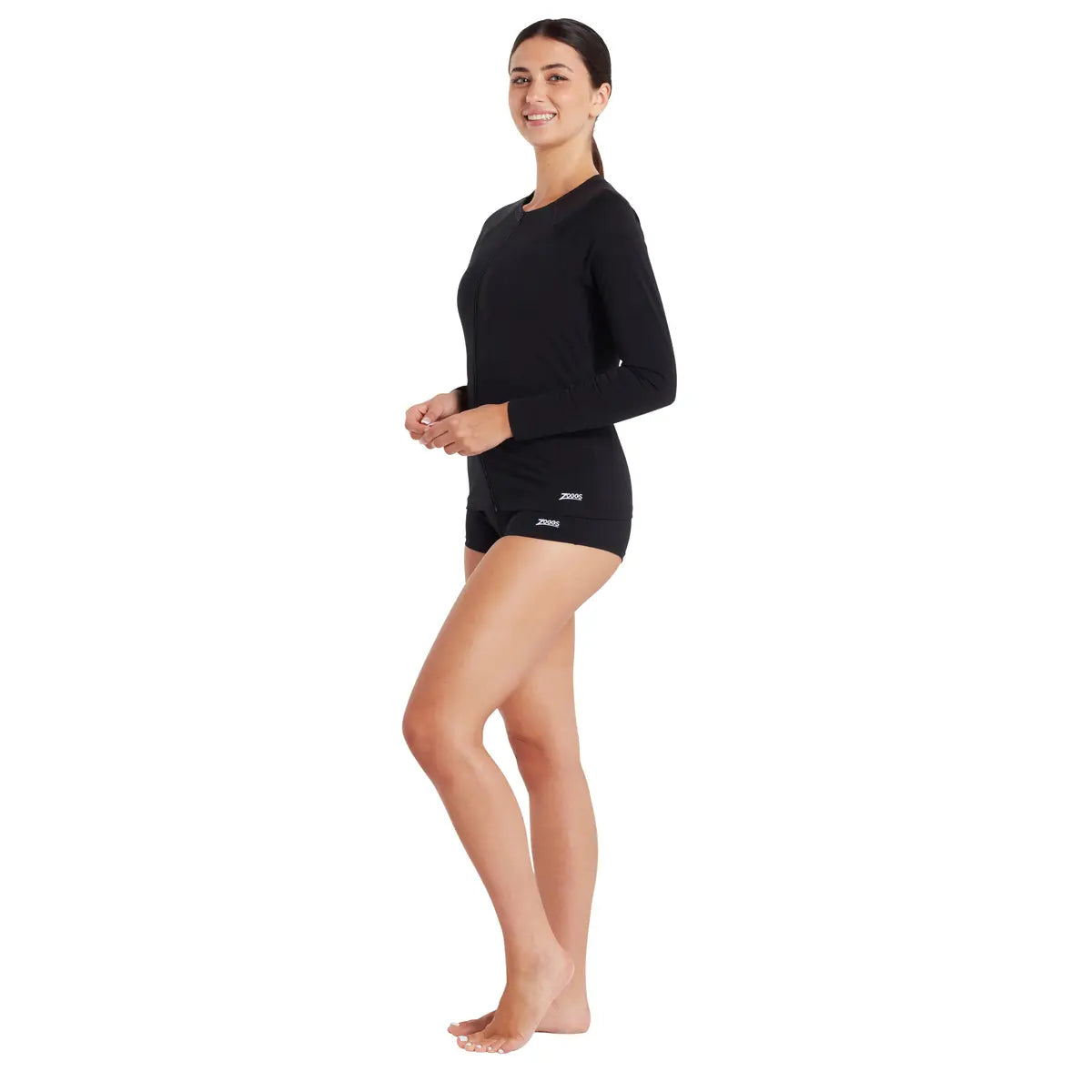 ZOGGS Women's L/S Full Zip Sun Top - Black